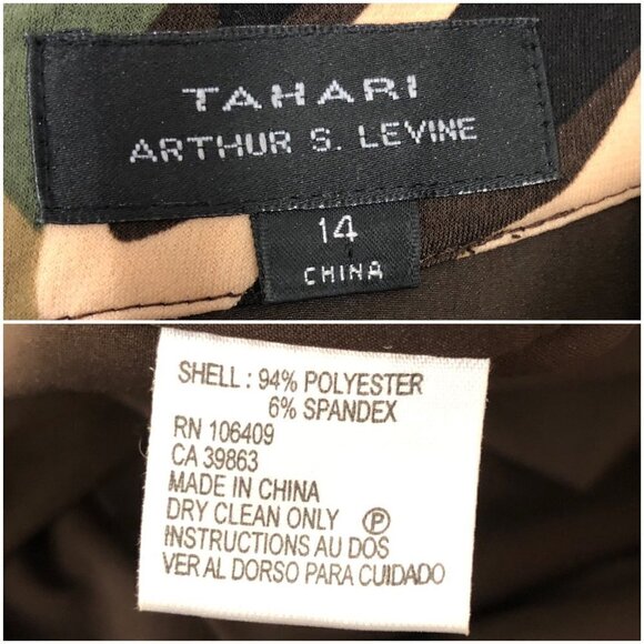 Tahari ASL Abstract Print Green Brown Cream Sleeveless Midi Dress Sz14 - Picture 14 of 16